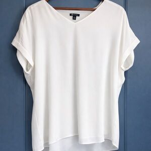 Ivory Sheer Blouse Short Sleeve Lightweight Flowy Top Size L Versana